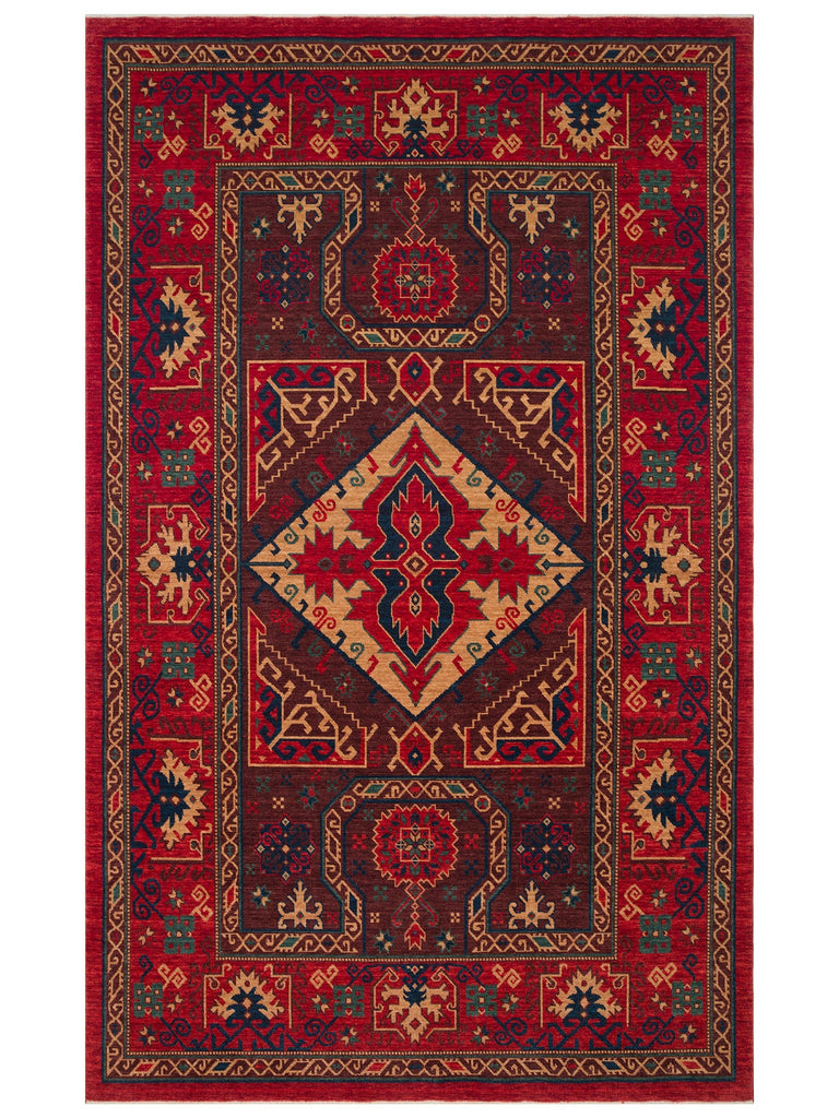 Göbeklitepe Series Handmade Black Loom Carpet with Anatolian Motifs, Produced with 100% New Zealand Wool 04RED
