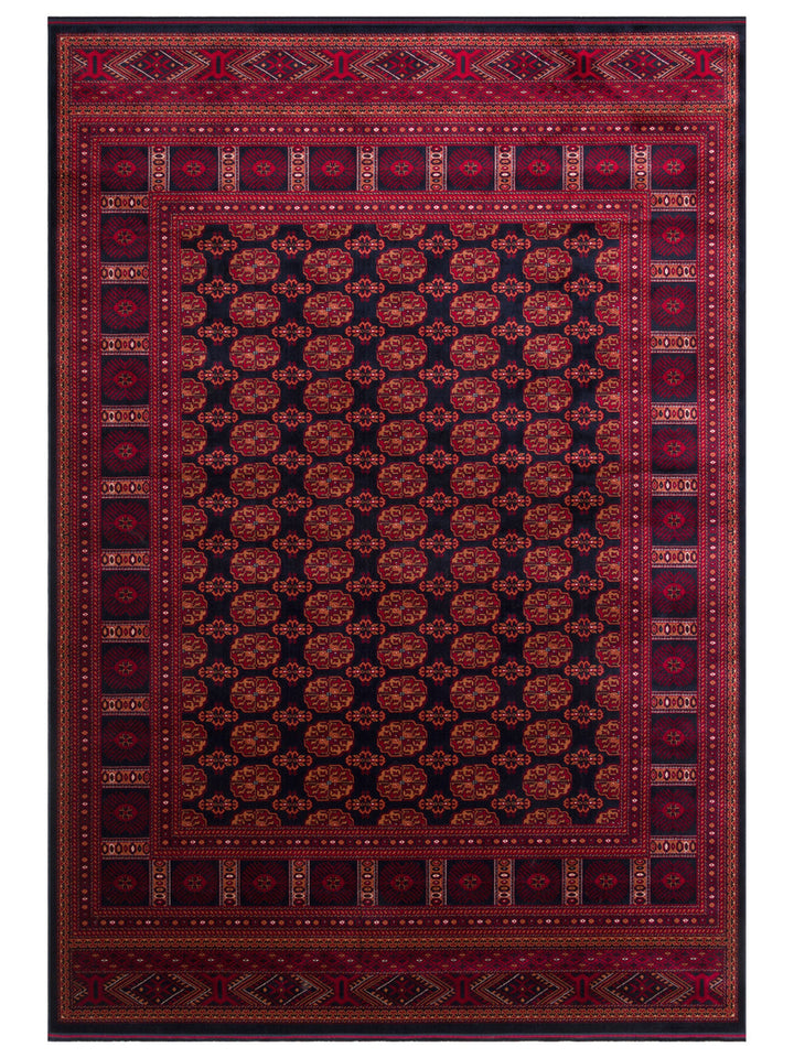 Paghman Series Afghan Patterned Viscose Dense Woven Non-Slip Based Thin Machine-Made Carpet 03 NAVY