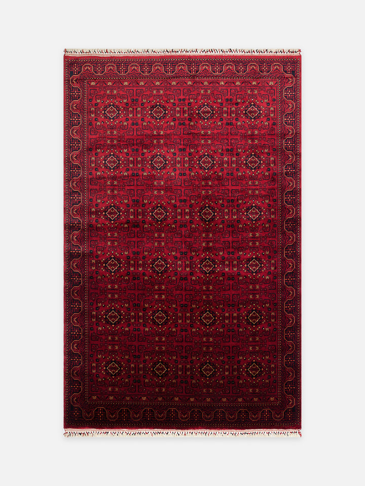 Kabil Afgan Desenli El Emeğiyle Özel Tezgahlarda Üretilen TENCEL™ Uşak Halısı 960 RED - Carpetdocia - kusbakisi