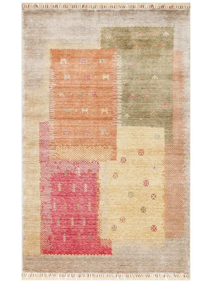 Oushak Carnaval %100 Naturel Kolay Temizlenir El Emeğiyle Üretilen TENCEL™ Modern Uşak Halısı 07 BEIGE AUTUMN - Carpetdocia - kusbakisi