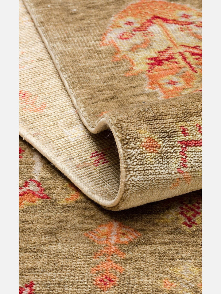 Oushak Carnaval %100 Naturel Kolay Temizlenir El Emeğiyle Üretilen TENCEL™ Modern Uşak Halısı 08 GREEN AUTUMN - Carpetdocia