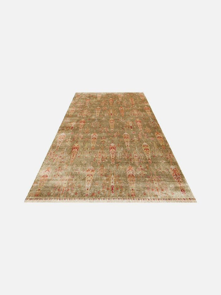 Oushak Carnaval %100 Naturel Kolay Temizlenir El Emeğiyle Üretilen TENCEL™ Modern Uşak Halısı 08 GREEN AUTUMN - Carpetdocia