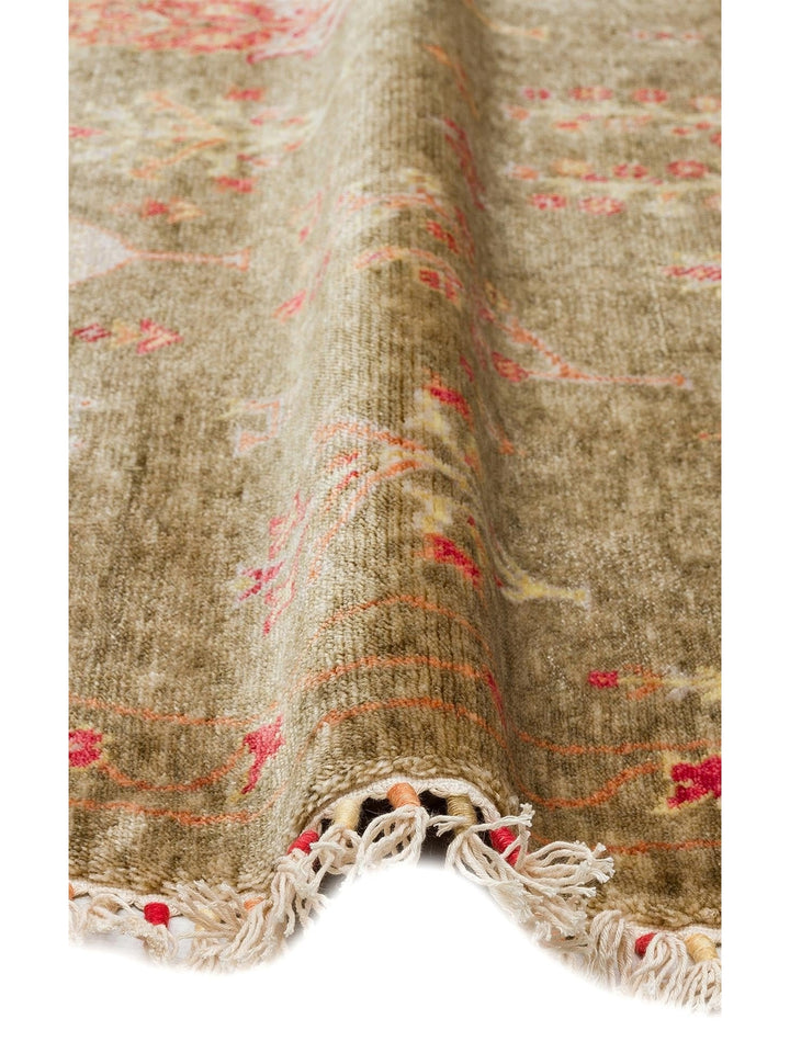 Oushak Carnaval %100 Naturel Kolay Temizlenir El Emeğiyle Üretilen TENCEL™ Modern Uşak Halısı 08 GREEN AUTUMN Q - Carpetdocia