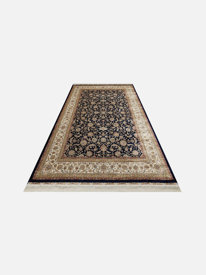 Topkapı Serisi Yüksek Kalite Sık Dokuma Klasik Desenli Özel Işıltılı Salon Halısı 03 NAVY CREAM - Carpetdocia
