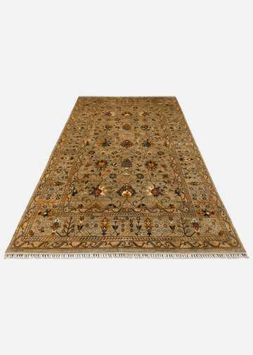 El dokuma Afgan halı adaçayı yeşili sultanabad çiçek 208x301 cm stüdyo çekimi