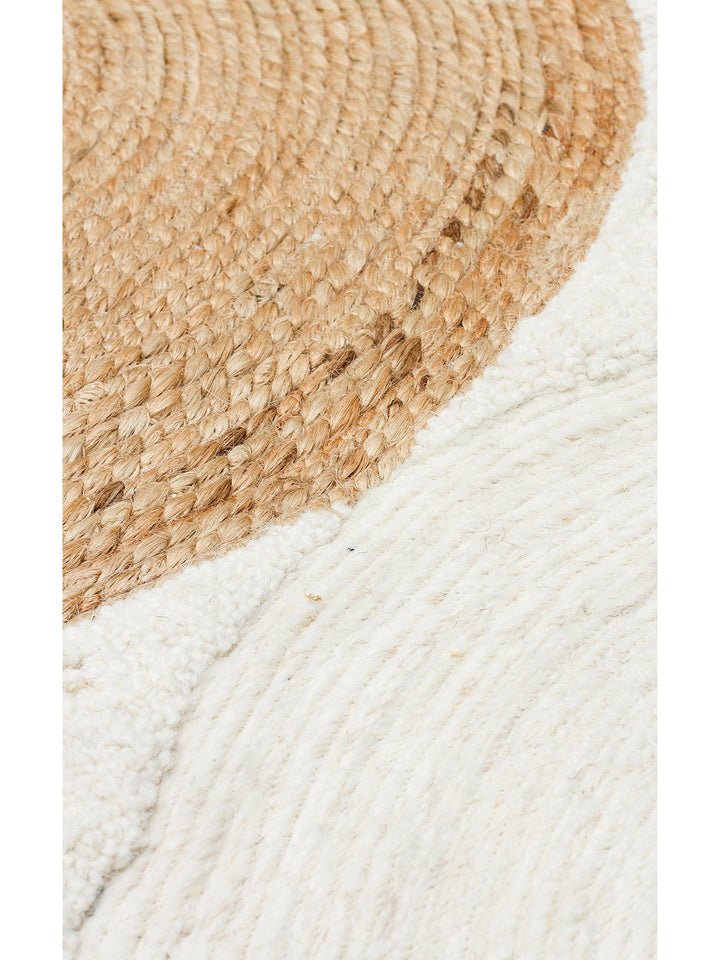 Woolstar %100 Naturel Kazak Desenli Salon Oturma Odası Koridor Antre El Dokuma Örgü Halı 902NATWHITE - Carpetdocia