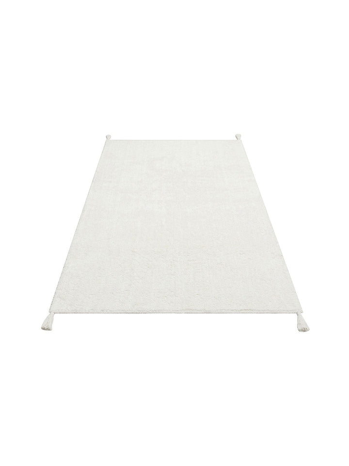 Cotton Baby %100 Naturel Pamuk Yıkanabilir Kaymaz Tabanlı Bebek Halısı PLAIN WHITE - Carpetdocia