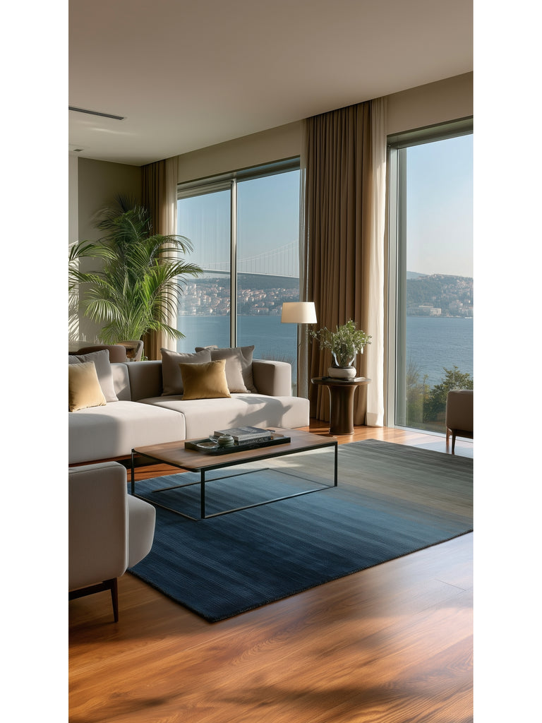 Donatella Series 100% New Zealand Wool Hand Woven Gradient Living Room Carpet NAVY GREY