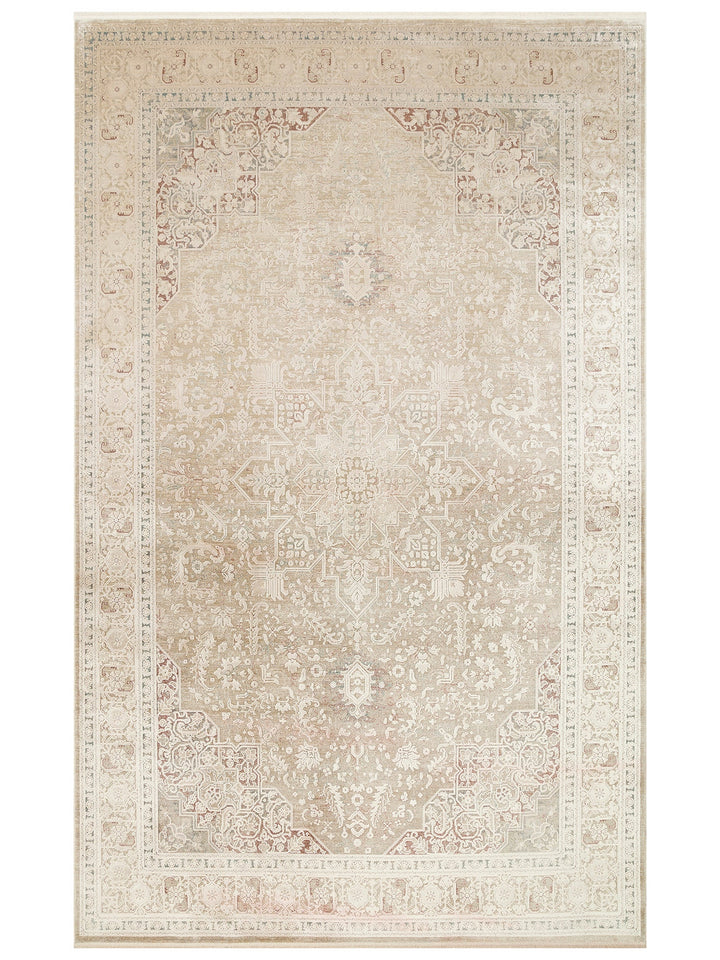 Golden Serisi %100 Naturel Yumuşak Dokulu Vintage Esintilere Sahip Sık Dokuma Salon Halısı 02 BEIGE - Carpetdocia