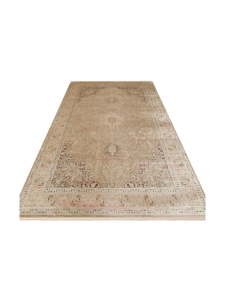 Golden Serisi %100 Naturel Yumuşak Dokulu Vintage Esintilere Sahip Sık Dokuma Salon Halısı 02 BEIGE - Carpetdocia