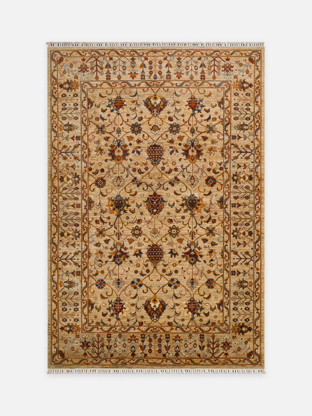 El dokuma Afgan halı krem şah abbas palmet 183x273 cm kuşbakışı tam görünüm