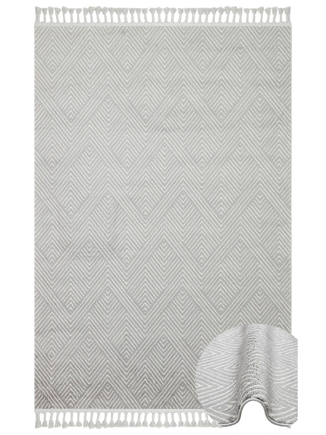 Lounge Serisi Etnik Desenlere Sahip Salon Oturma Odası Koridor Yumuşak Modern Halı 01 GREY WHITE - Carpetdocia