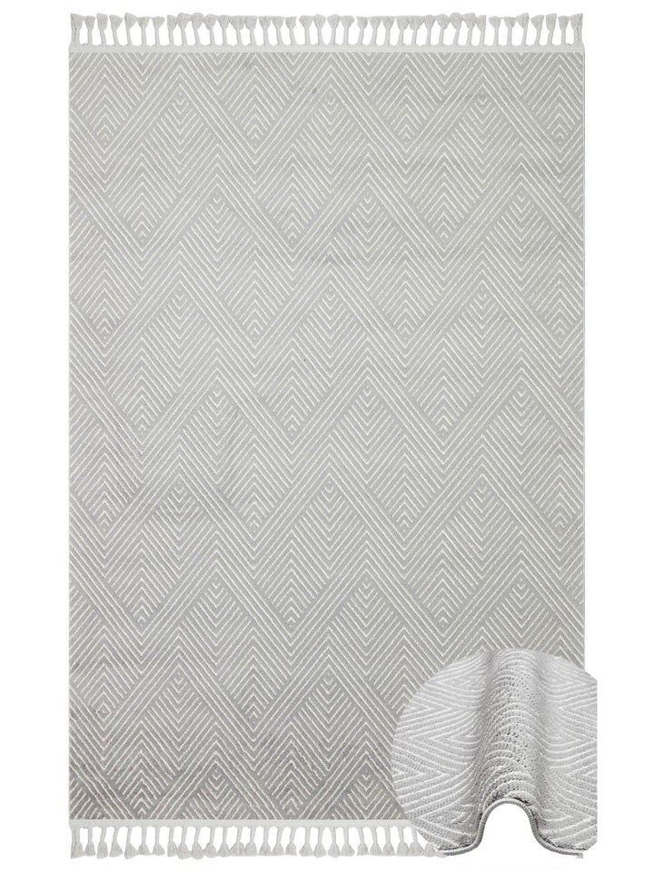 Lounge Serisi Etnik Desenlere Sahip Salon Oturma Odası Koridor Yumuşak Modern Halı 01 GREY WHITE - Carpetdocia