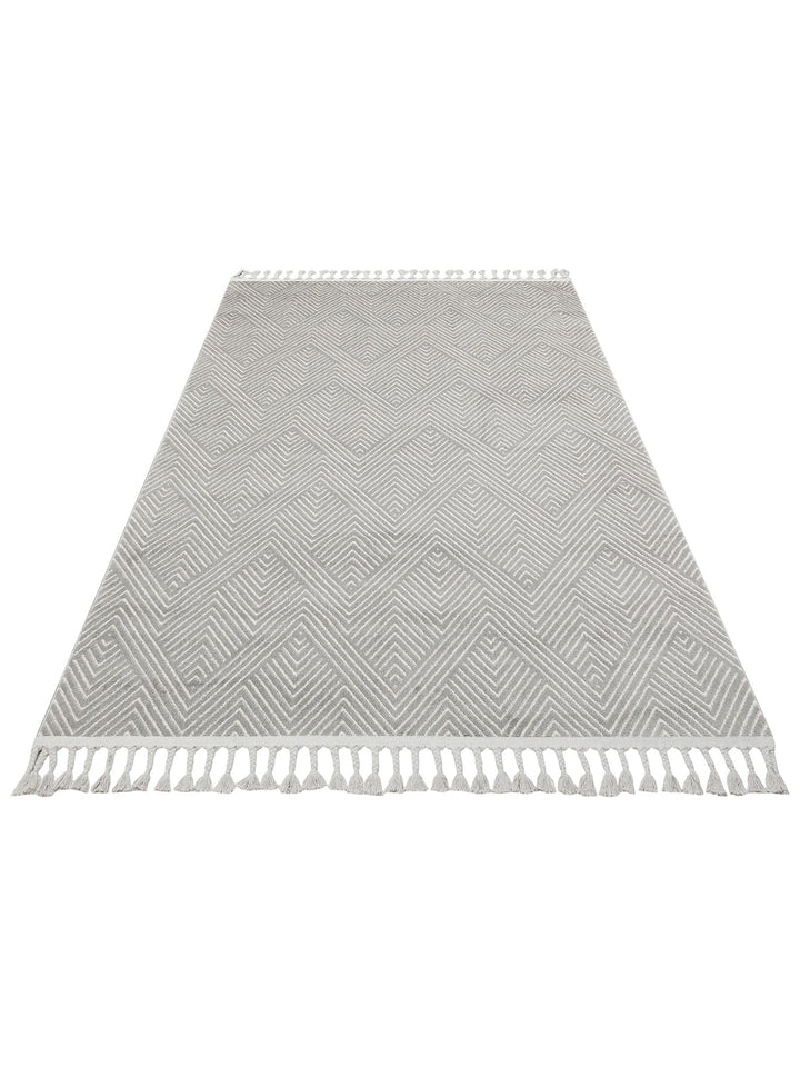 Lounge Serisi Etnik Desenlere Sahip Salon Oturma Odası Koridor Yumuşak Modern Halı 01 GREY WHITE - Carpetdocia