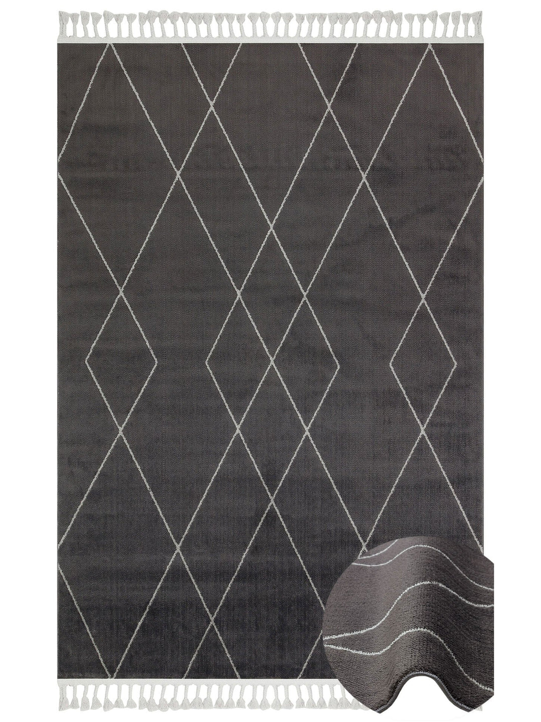 Lounge Serisi Etnik Desenlere Sahip Salon Oturma Odası Koridor Yumuşak Modern Halı 02 BLACK GREY - Carpetdocia