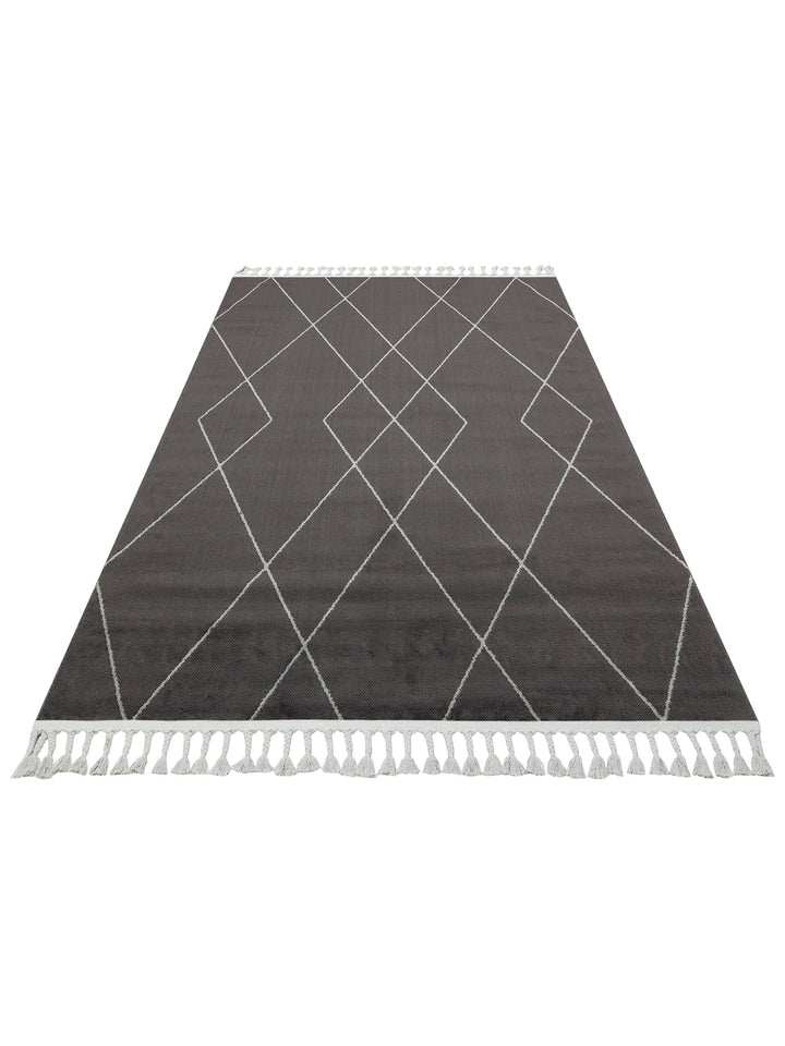 Lounge Serisi Etnik Desenlere Sahip Salon Oturma Odası Koridor Yumuşak Modern Halı 02 BLACK GREY - Carpetdocia