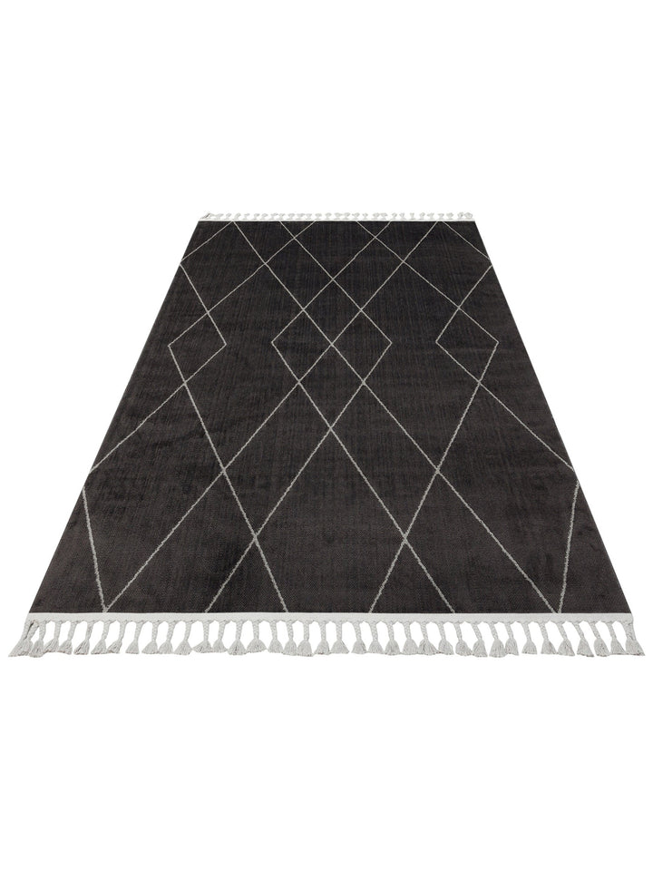 Lounge Serisi Etnik Desenlere Sahip Salon Oturma Odası Koridor Yumuşak Modern Halı 02 BLACK GREY - Carpetdocia