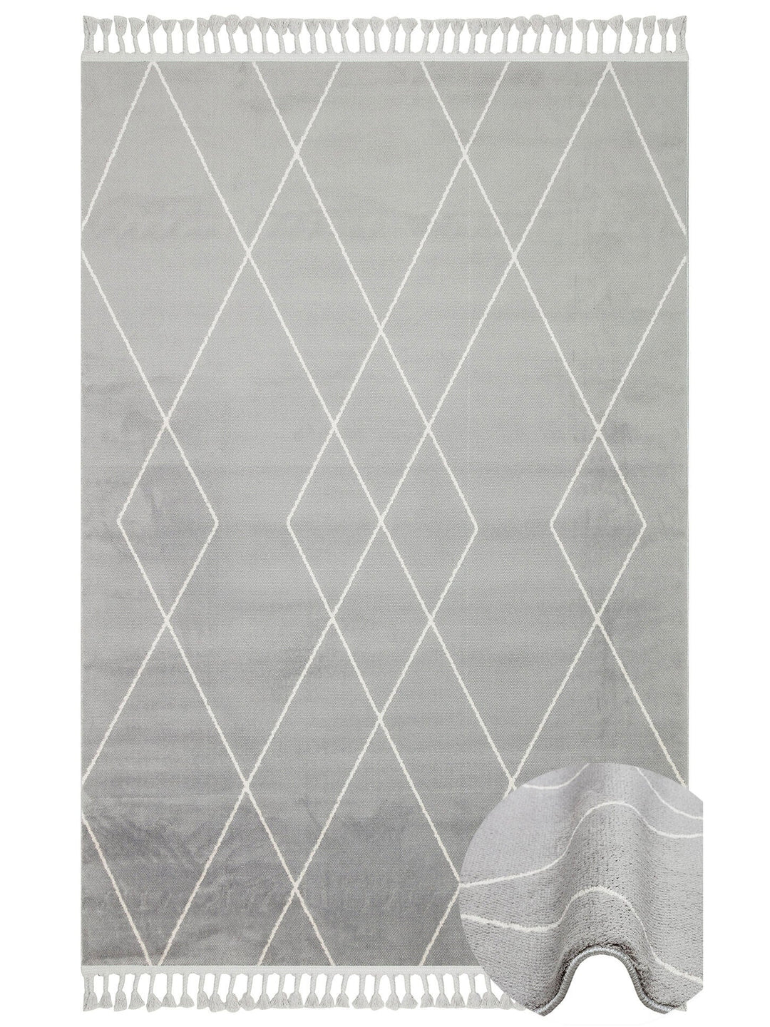 Lounge Serisi Etnik Desenlere Sahip Salon Oturma Odası Koridor Yumuşak Modern Halı 02 GREY WHITE - Carpetdocia