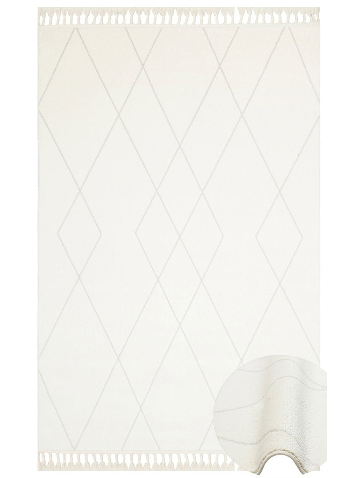 Lounge Serisi Etnik Desenlere Sahip Salon Oturma Odası Koridor Yumuşak Modern Halı 02 WHITE - Carpetdocia