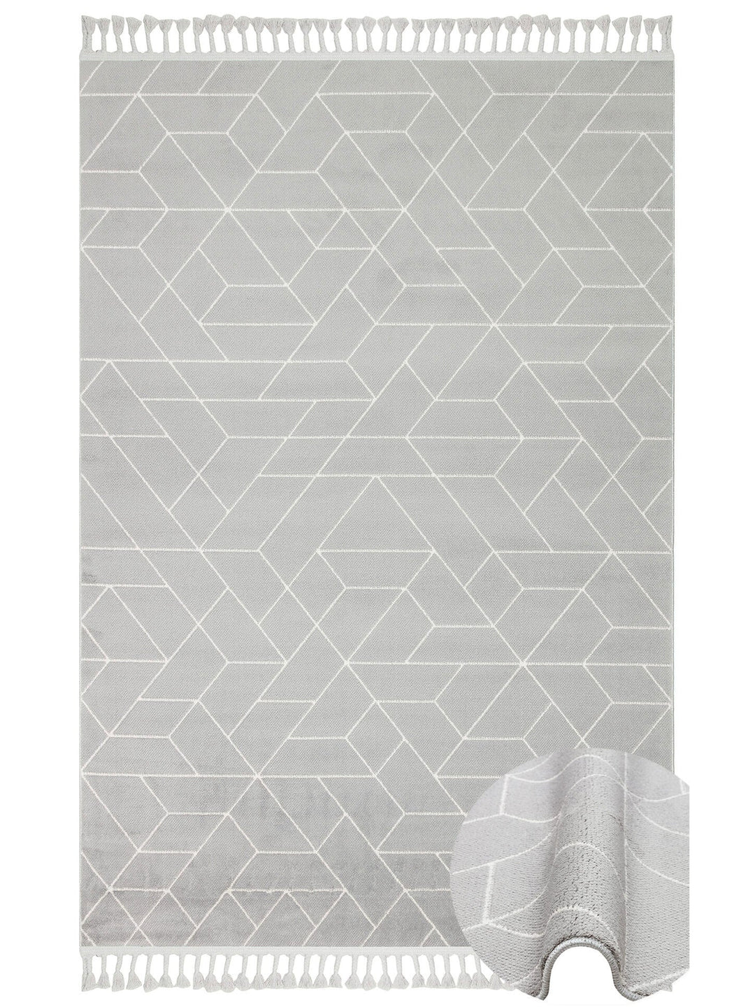 Lounge Serisi Etnik Desenlere Sahip Salon Oturma Odası Koridor Yumuşak Modern Halı 03 GREY WHITE - Carpetdocia