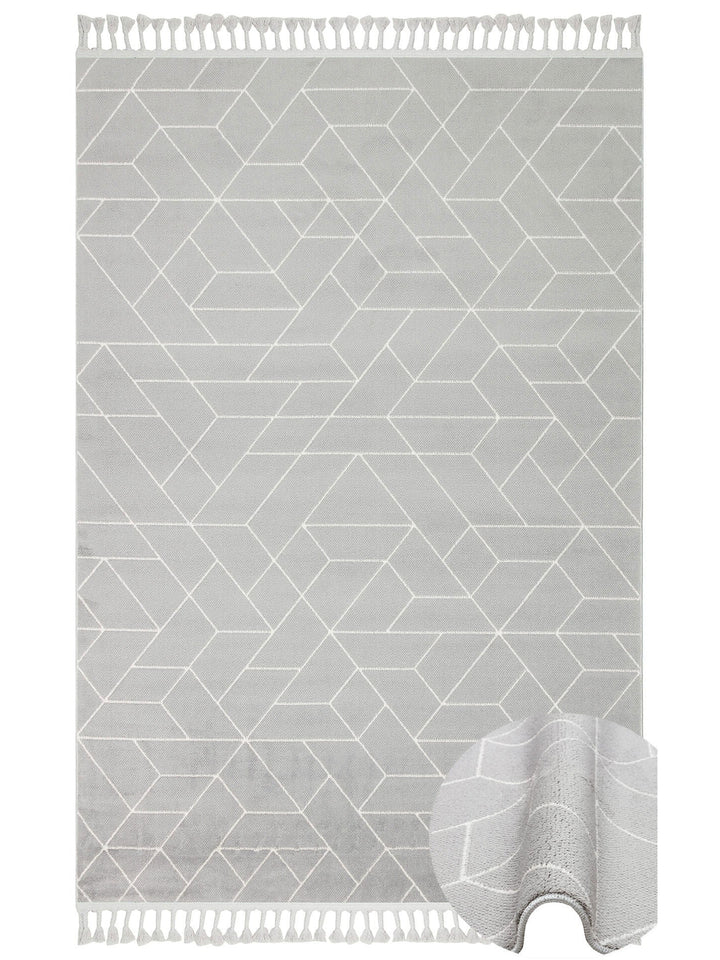 Lounge Serisi Etnik Desenlere Sahip Salon Oturma Odası Koridor Yumuşak Modern Halı 03 GREY WHITE - Carpetdocia