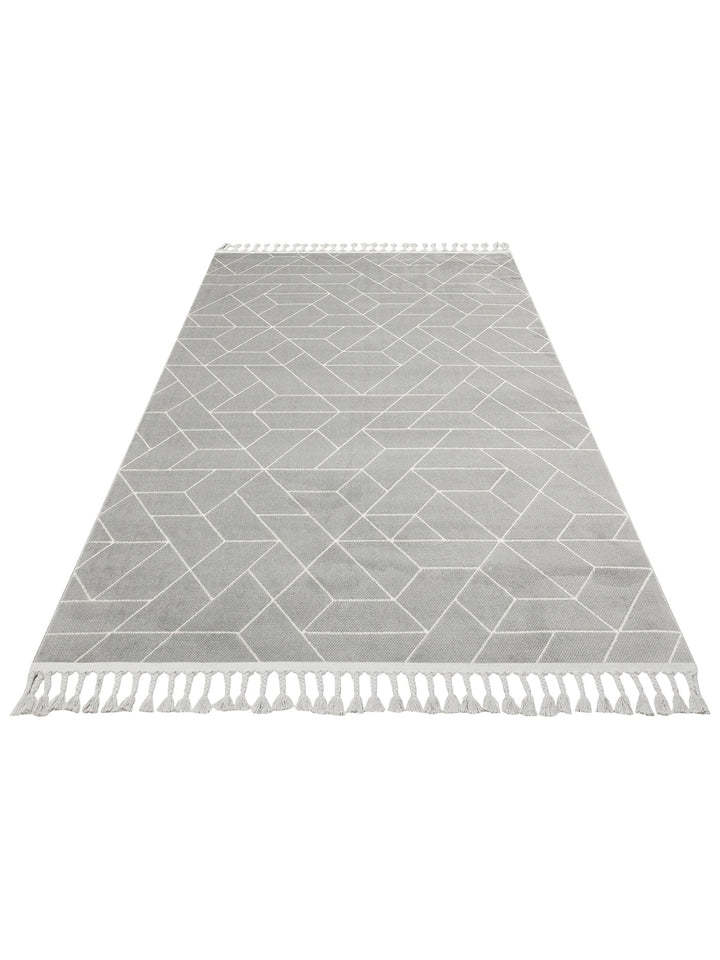 Lounge Serisi Etnik Desenlere Sahip Salon Oturma Odası Koridor Yumuşak Modern Halı 03 GREY WHITE - Carpetdocia