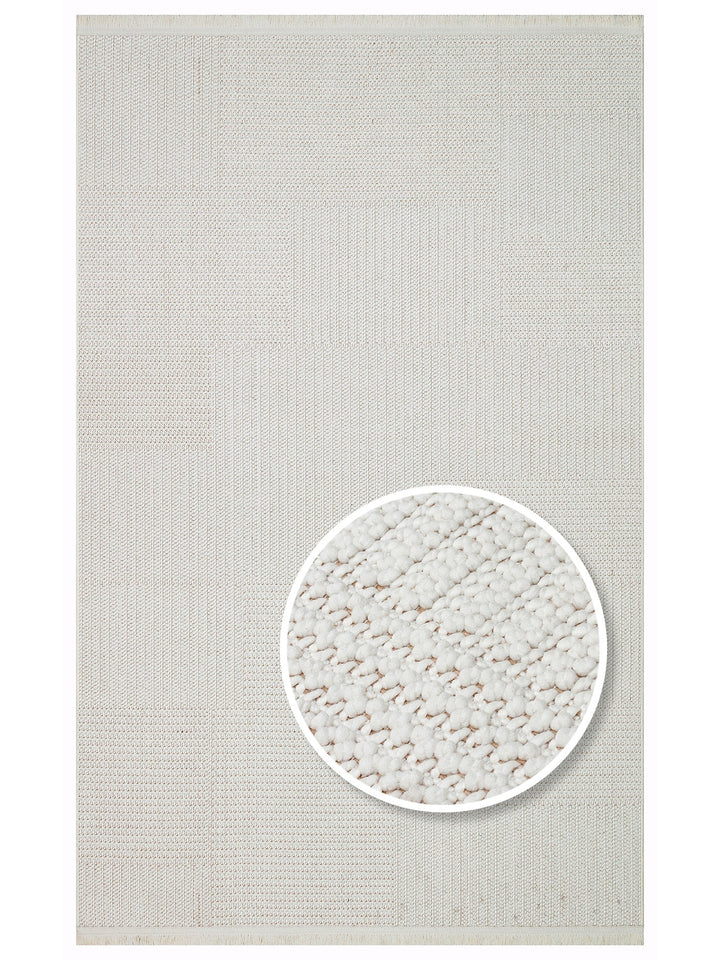 Mali Yumuşak Tuşeli Örgü Dokuma Oturma Odası Koridor Antre Yatak Odası Modern Halı 11 WHITE - Carpetdocia