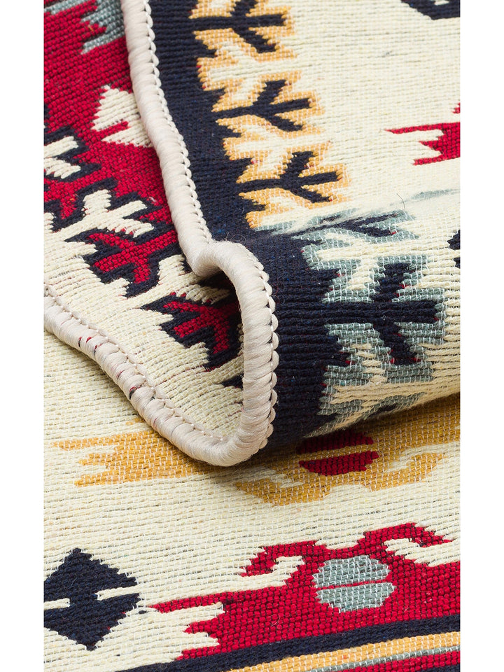 Maya %100 Naturel Pamuk Yıkanabilir Çift Taraflı Oturma Odası Mutfak Koridor Modern Kilim 30 RED - Carpetdocia