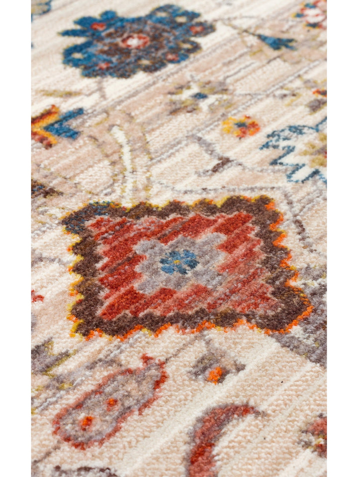 Nil Serisi Etnik ve Modern Desenli Renkli Saçaklı Oturma Odası Mutfak Halı 01 CREAM GREY - Carpetdocia