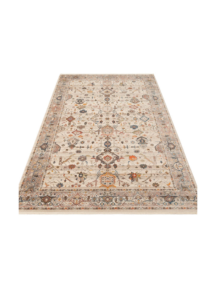 Nil Serisi Etnik ve Modern Desenli Renkli Saçaklı Oturma Odası Mutfak Halı 01 CREAM GREY - Carpetdocia