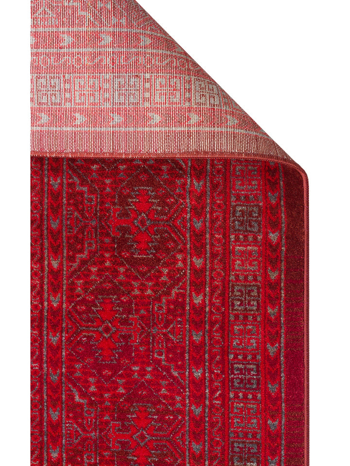 Nil Serisi Etnik ve Modern Desenli Renkli Saçaklı Oturma Odası Mutfak Halı 17 RED - Carpetdocia