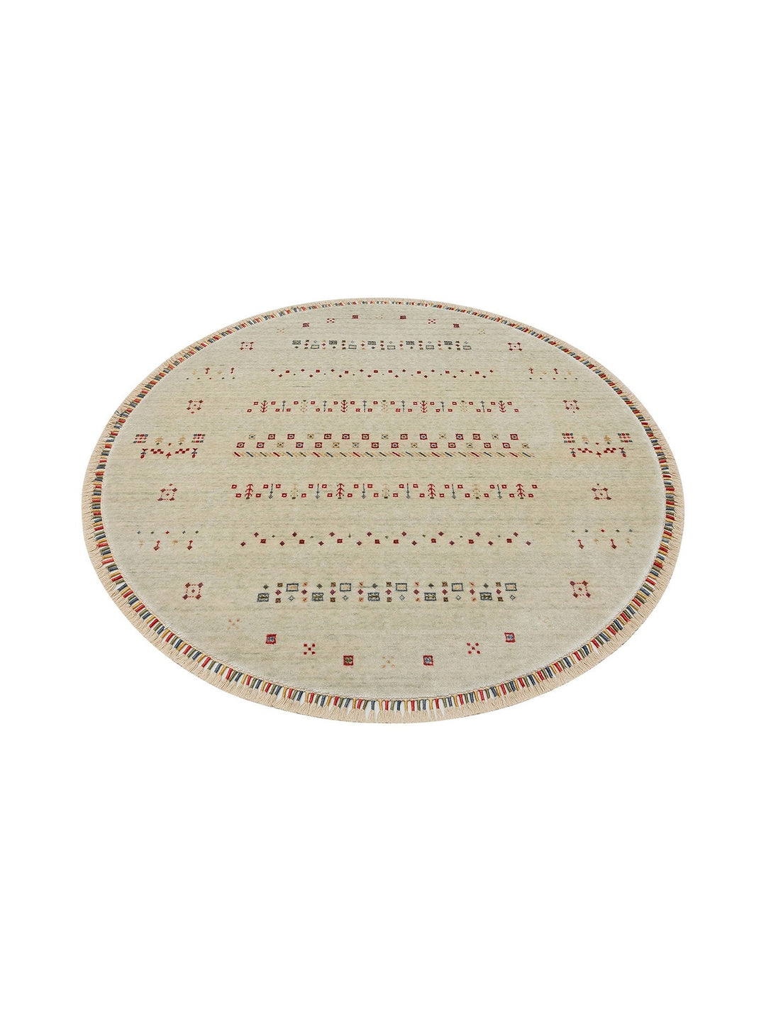 Oushak Carnaval %100 Naturel Kolay Temizlenir El Emeğiyle Üretilen Yuvarlak Uşak Halısı 06 BEIGE Q - Carpetdocia