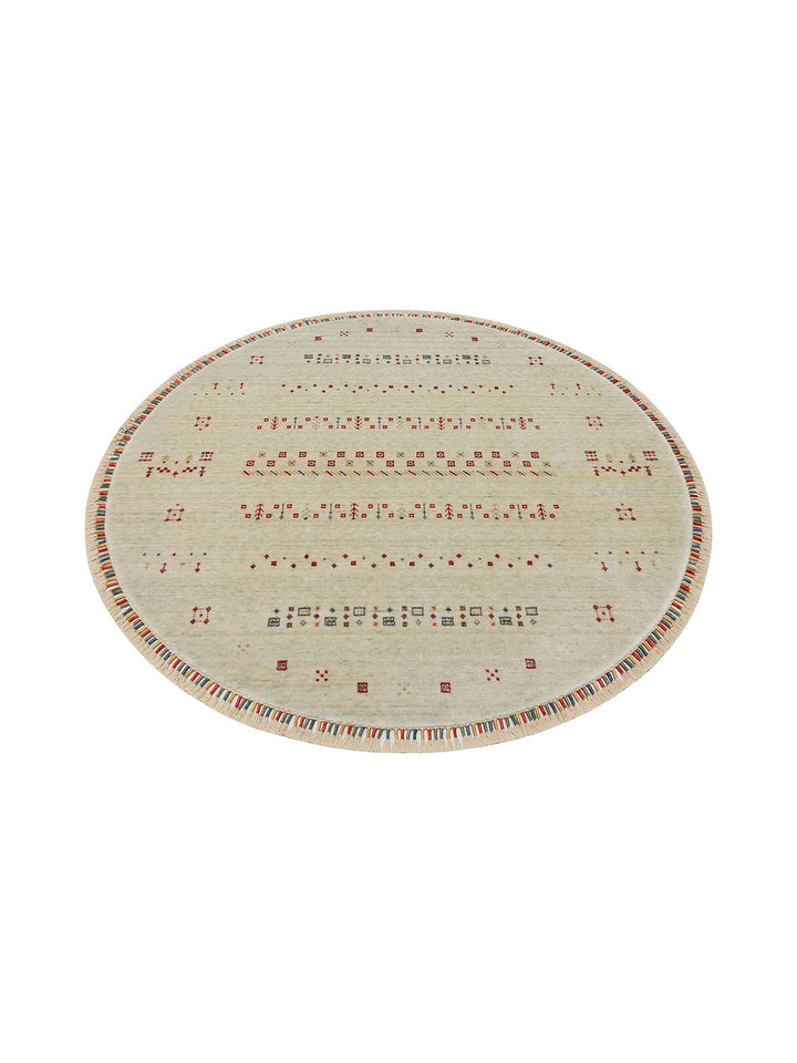 Oushak Carnaval %100 Naturel Kolay Temizlenir El Emeğiyle Üretilen Yuvarlak Uşak Halısı 06 BEIGE Q - Carpetdocia