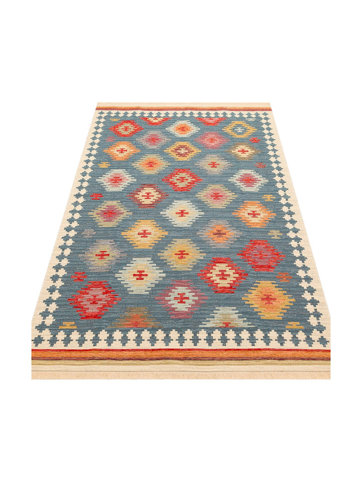 Rota Yıkanabilir, Çift Taraflı Kullanıma Uygun Yumuşak Tuşeli Otantik Kilim 04 NAVY - Carpetdocia
