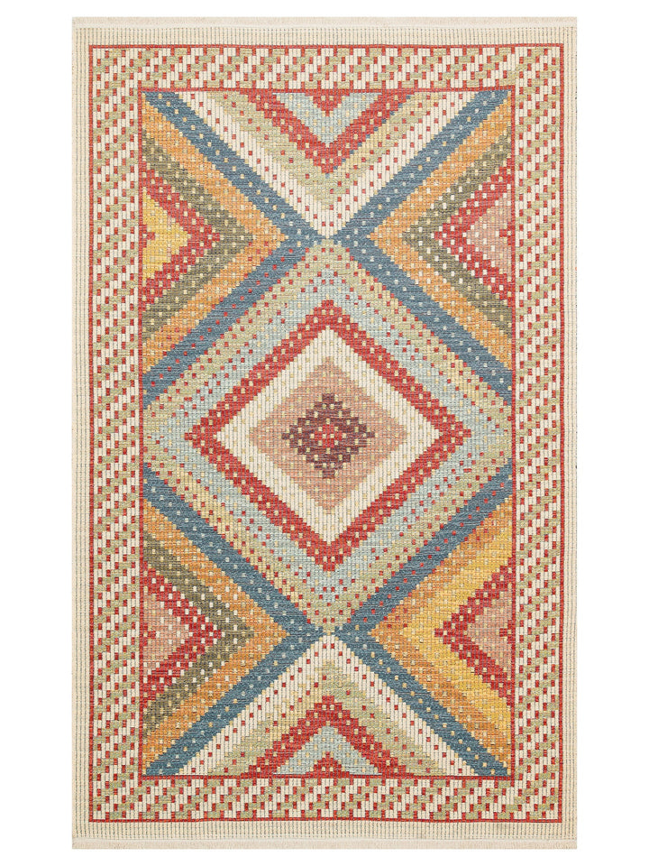 Rota Yıkanabilir, Çift Taraflı Kullanıma Uygun Yumuşak Tuşeli Otantik Kilim 10 RED - Carpetdocia