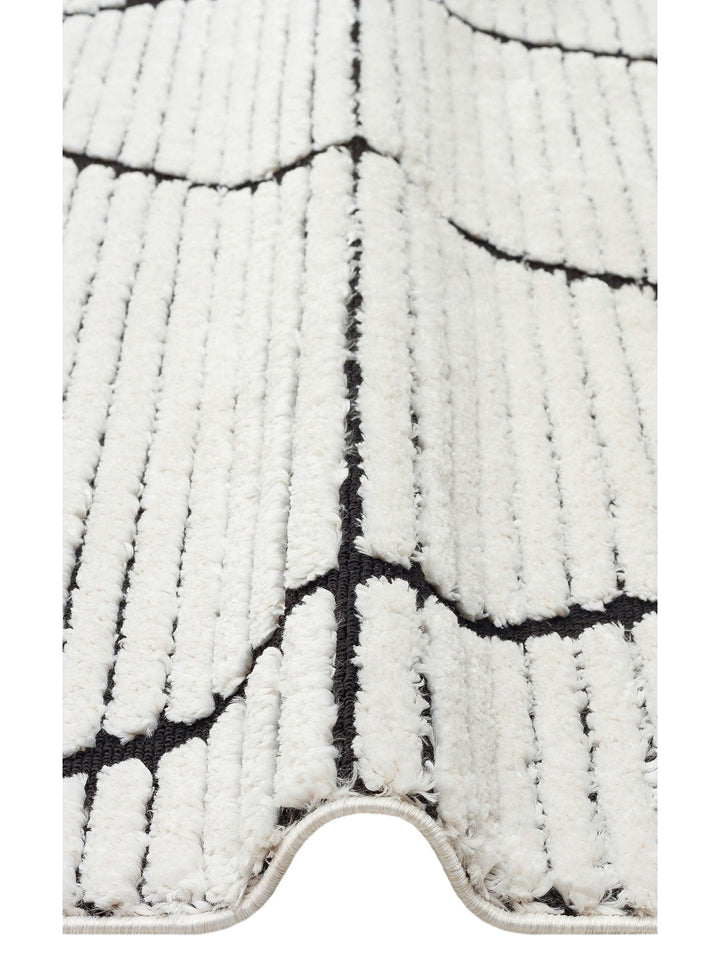 Tabasco Serisi Etnik Desenli Oturma Odası Salon Koridor Modern İskindinav Halı 07 WHITE BLACK - Carpetdocia