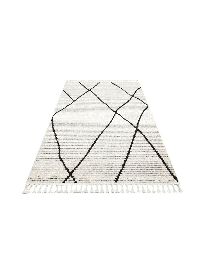 Tabasco Serisi Etnik Desenli Oturma Odası Salon Koridor Modern İskindinav Halı 07 WHITE BLACK - Carpetdocia