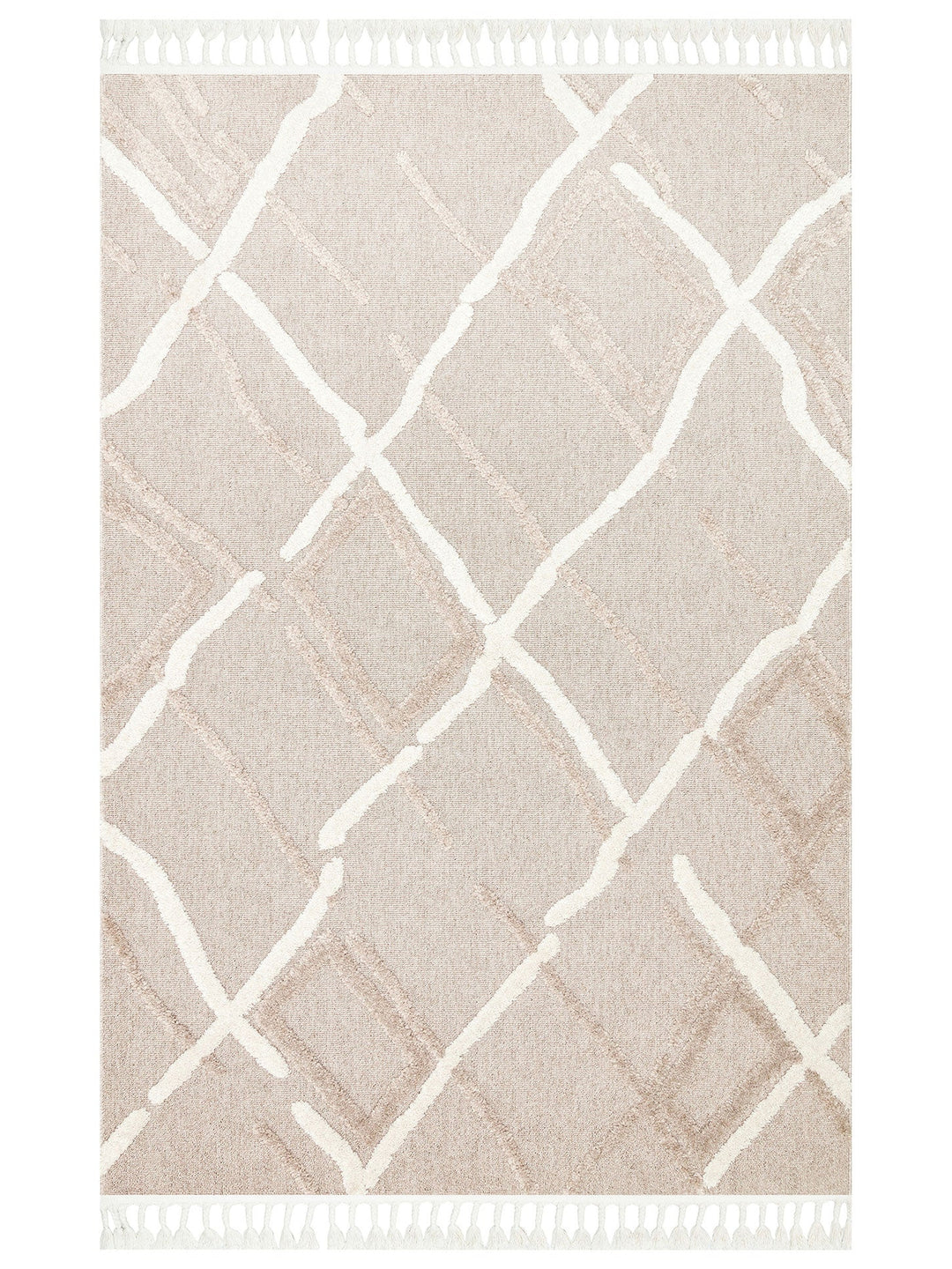 Tabasco Serisi Etnik Desenli Oturma Odası Salon Koridor Modern İskindinav Halı TAB 03 BEIGE WHITE - Carpetdocia