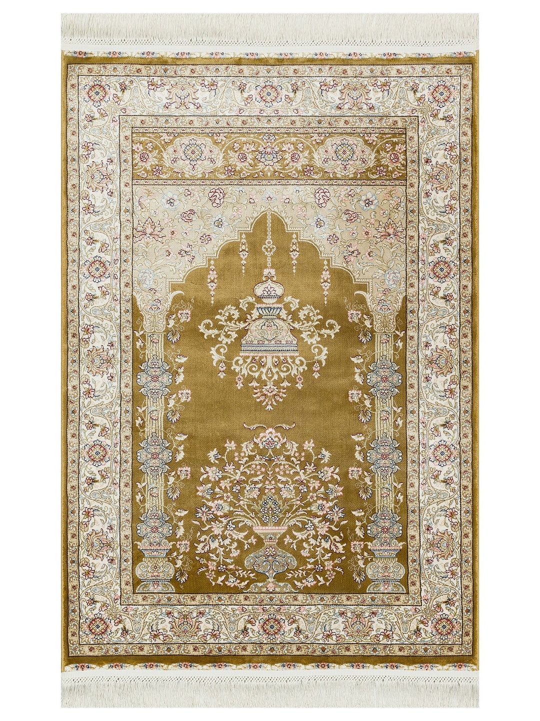 Topkapı Seccade Klasik Desenli Yüksek Kalite Özel Işıltılı Hediyelik Çeyizlik Namazlık 01 GOLD - Carpetdocia