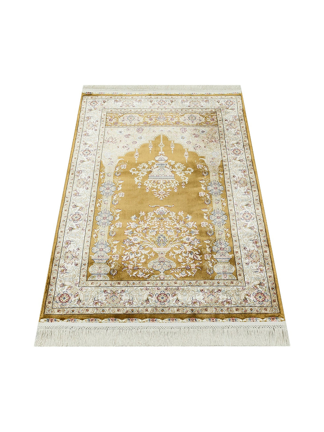 Topkapı Seccade Klasik Desenli Yüksek Kalite Özel Işıltılı Hediyelik Çeyizlik Namazlık 01 GOLD - Carpetdocia