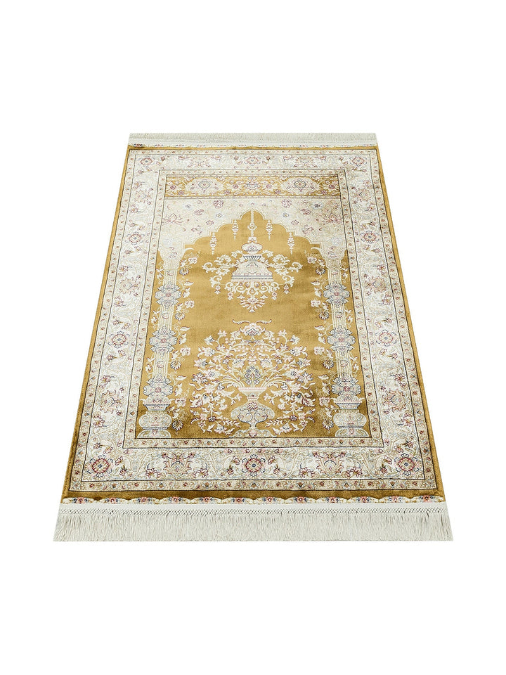 Topkapı Seccade Klasik Desenli Yüksek Kalite Özel Işıltılı Hediyelik Çeyizlik Namazlık 01 GOLD - Carpetdocia