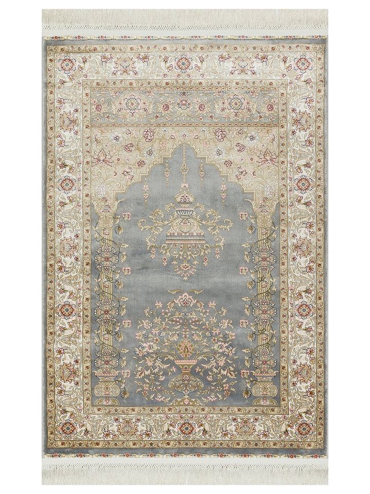 Topkapı Seccade Klasik Desenli Yüksek Kalite Özel Işıltılı Hediyelik Çeyizlik Namazlık 01 GREY - Carpetdocia