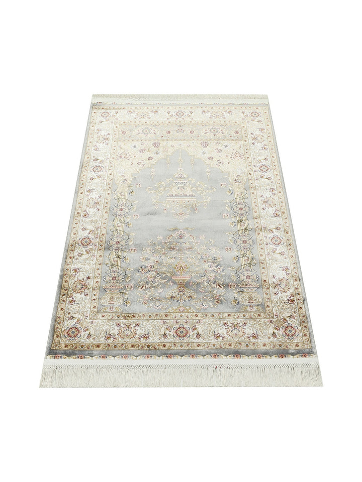 Topkapı Seccade Klasik Desenli Yüksek Kalite Özel Işıltılı Hediyelik Çeyizlik Namazlık 01 GREY - Carpetdocia
