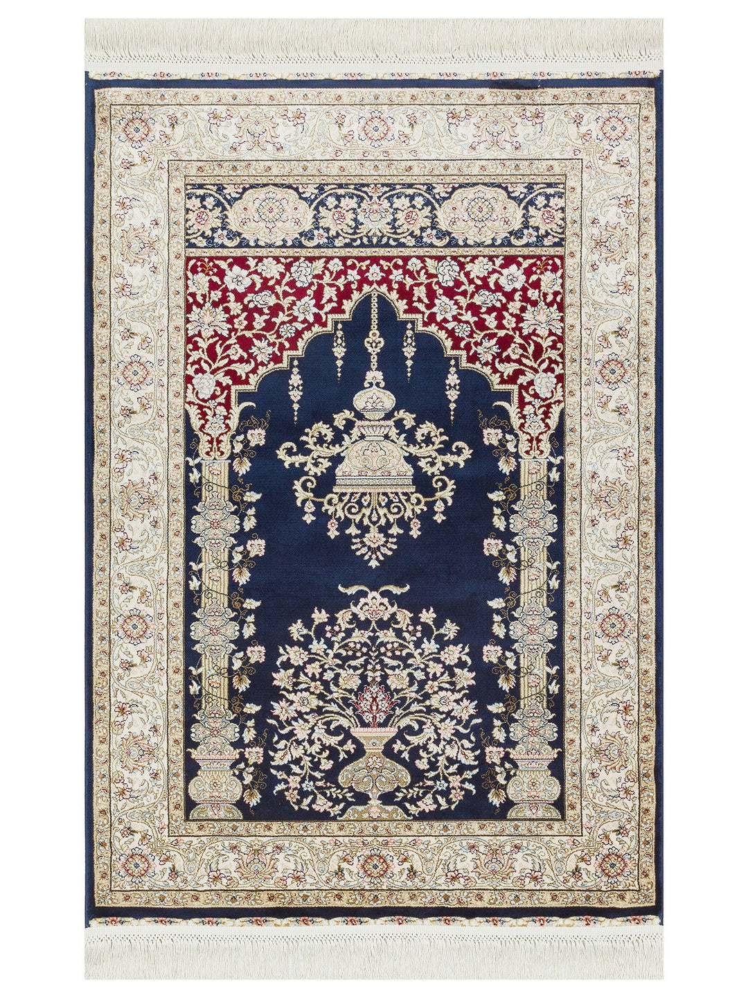 Topkapı Seccade Klasik Desenli Yüksek Kalite Özel Işıltılı Hediyelik Çeyizlik Namazlık 01 NAVY - Carpetdocia