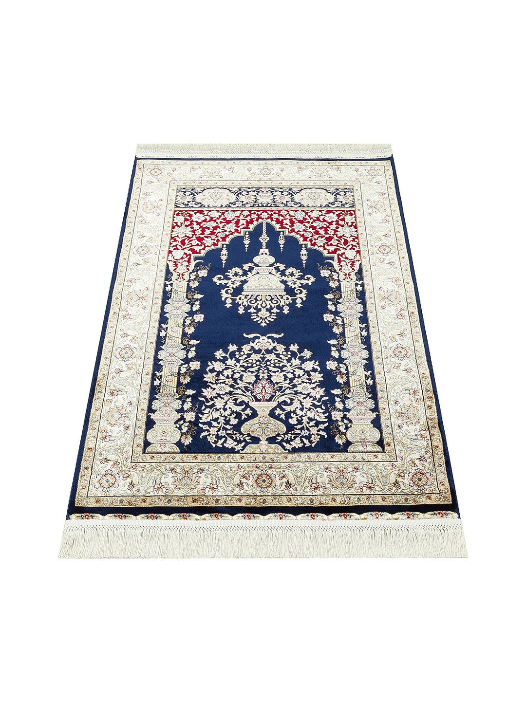Topkapı Seccade Klasik Desenli Yüksek Kalite Özel Işıltılı Hediyelik Çeyizlik Namazlık 01 NAVY - Carpetdocia