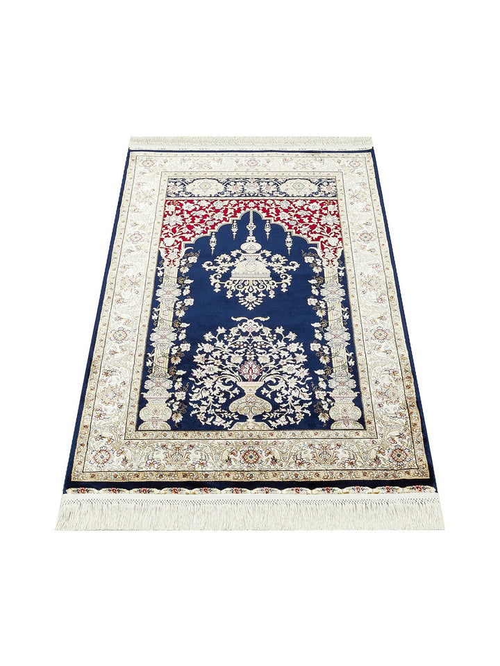 Topkapı Seccade Klasik Desenli Yüksek Kalite Özel Işıltılı Hediyelik Çeyizlik Namazlık 01 NAVY - Carpetdocia