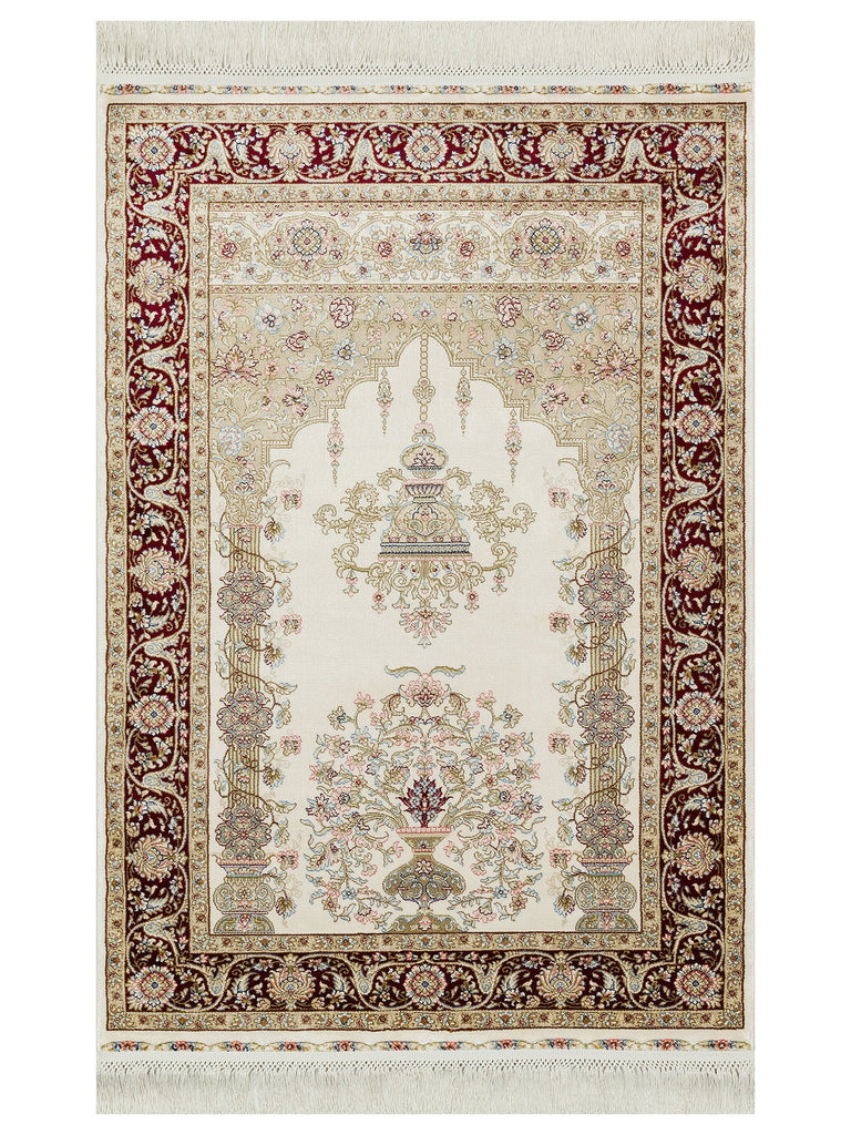 توبكابي سجادة صلاة كلاسيكية عالية الجودة مع تصميم خاص لامع هدية زفاف 01CREAMRED