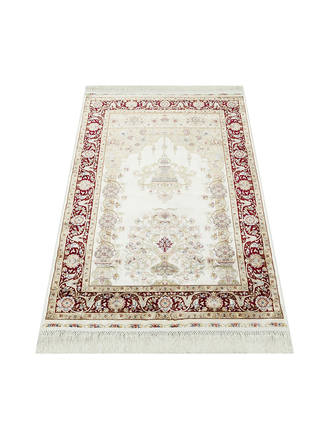 Topkapı Seccade Klasik Desenli Yüksek Kalite Özel Işıltılı Hediyelik Çeyizlik Namazlık 01CREAMRED - Carpetdocia
