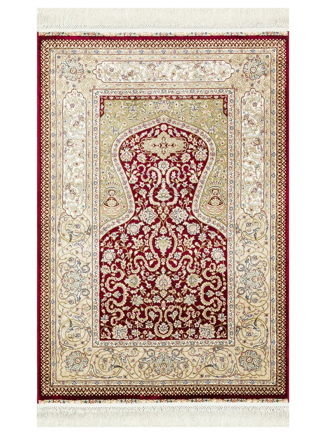 Topkapı Seccade Klasik Desenli Yüksek Kalite Özel Işıltılı Hediyelik Çeyizlik Namazlık 02 RED - Carpetdocia