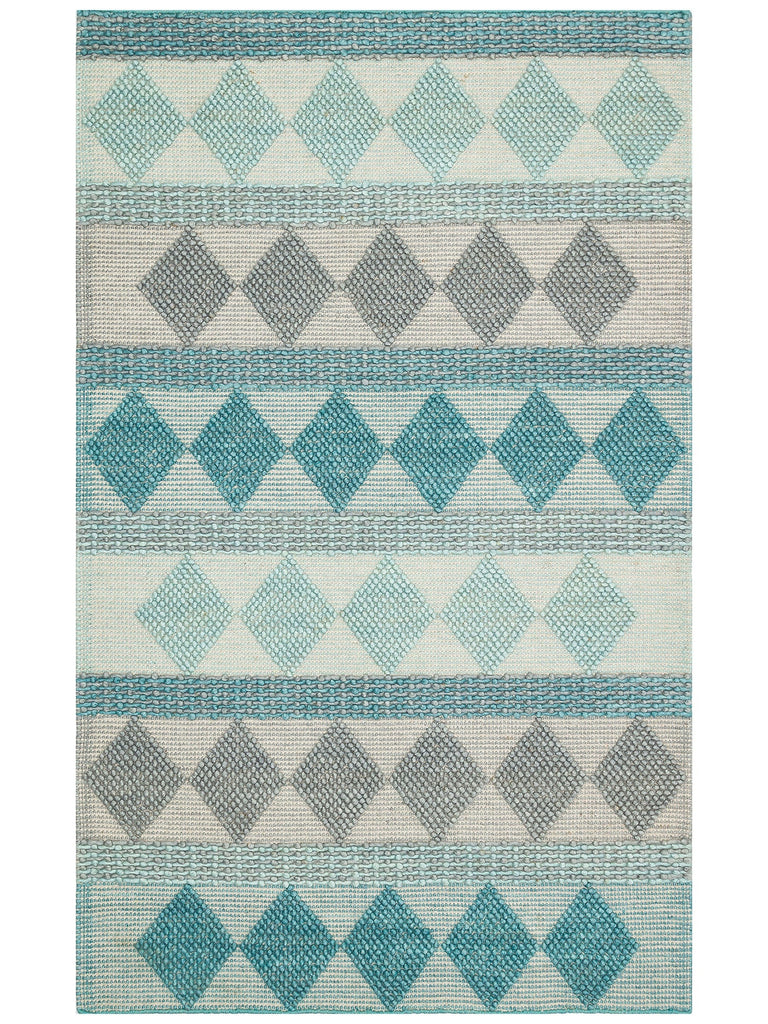 Woolstar 100% طبيعي كنزة مزخرفة لغرفة الجلوس والممر والمدخل، مصنوعة يدويًا من الصوف المنسوج JD 01 أزرق